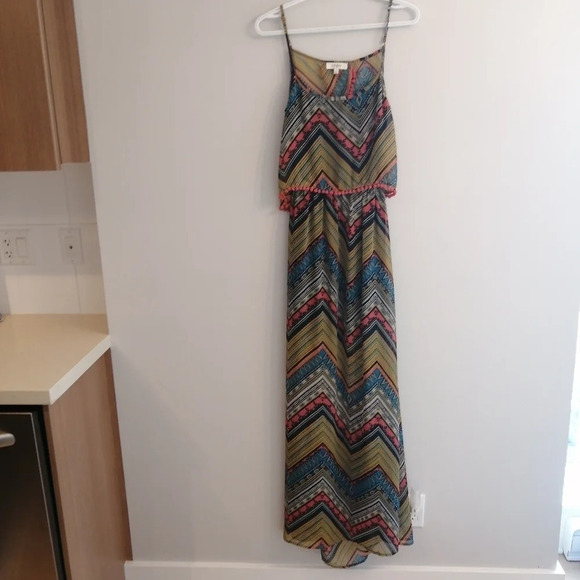 Umgee Aztec Chevron Print Semi Sheer Boho Maxi Dress with Back Cutout Small - Picture 3 of 15